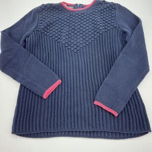 Talbots textured pompom navy zip neck sweater Large Petite pink trim cotton